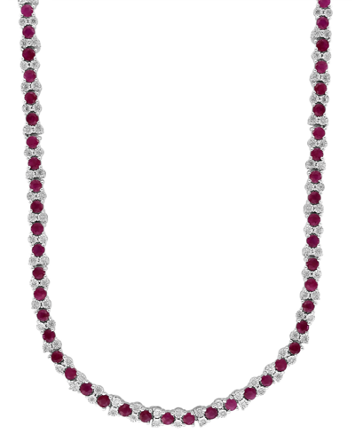 Effy Collection Effy Ruby (9-7/8 Ct. T.w.) & Diamond (7/8 Ct. T.w.) 18" Collar Necklace In Sterling Silver