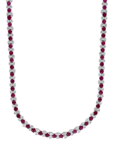 Effy Collection Effy Ruby (9-7/8 Ct. T.w.) & Diamond (7/8 Ct. T.w.) 18" Collar Necklace In Sterling Silver In Red