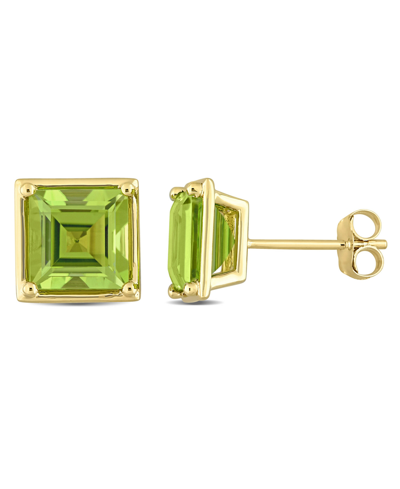 Macy's 14k Yellow Gold Plated Peridot Square Stud Earrings