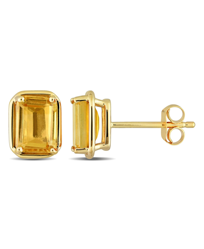 Macy's 14k Yellow Gold Plated Citrine Emerald-cut Stud Earrings