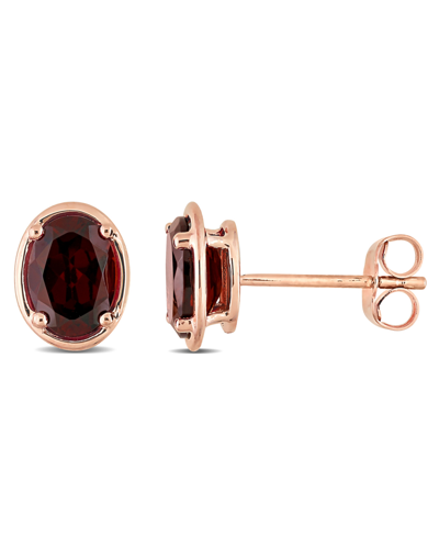 Macy's 14k Rose Gold Plated Garnet Oval Stud Earrings
