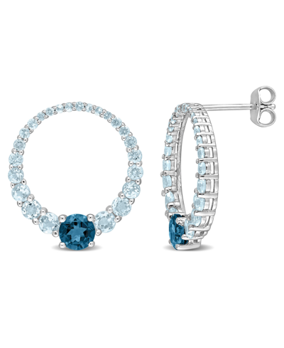Macy's Sterling Silver Amethyst And Blue Topaz Graduated Open Circle Hoop Earrings