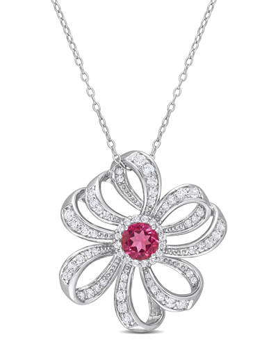 Macy's Gemstone Flower Necklace In Sterling Silver In Pink Topaz