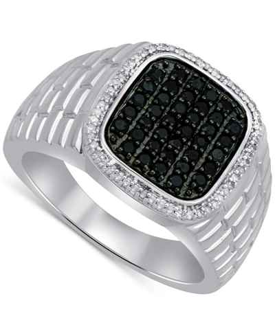 Macy's Men's Black & White Diamond Ring (3/4 Ct. T.w.) In Sterling Silver