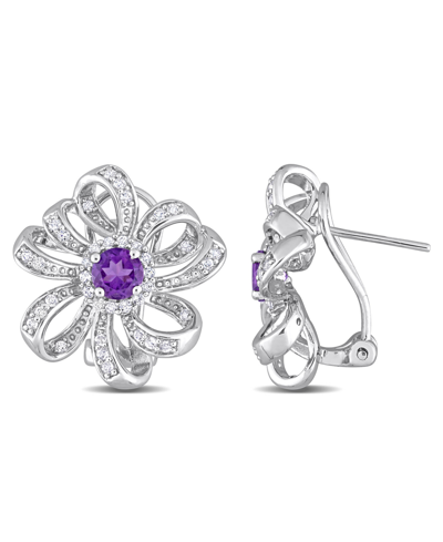 Macy's Sterling Silver Amethyst And White Floral Earrings