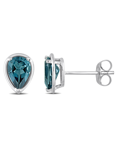 Macy's 14k White Gold Blue Plated Topaz Pear Stud Earrings In Blue Topaz