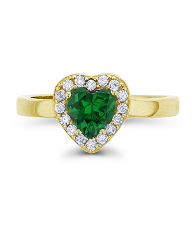 Macy's Cubic Zirconia In 14k Gold Over Sterling Silver Heart Round Pave Ring In Green