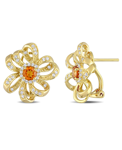 Macy's 18k Gold Plated Sterling Silver Citrine And White Topaz Flower Earrings
