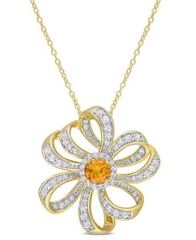 Macy's 18k Gold Plated Sterling Silver Citrine And White Topaz Flower Necklace