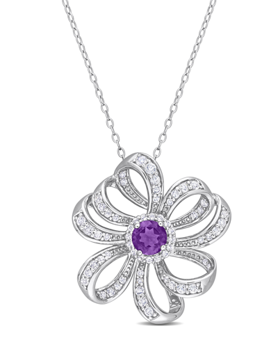 Macy's Sterling Silver Amethyst, Pink Topaz, Blue Topaz And White Topaz Flower Necklace