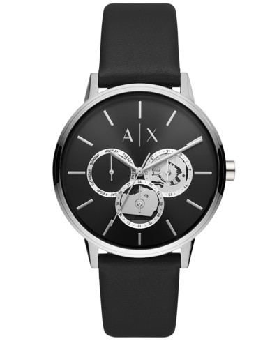 Ax Armani Exchange A X Armani Exchange Men's Multifunction Black Leather Strap Watch, 42mm