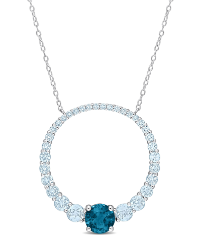 Macy's Sterling Silver Blue Topaz Graduated Open Circle Necklace