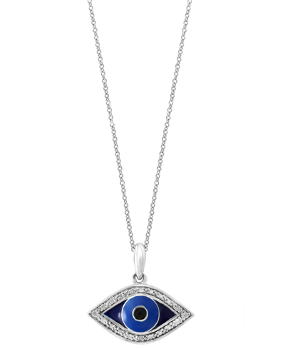 Effy Collection Effy Diamond (1/10 Ct. T.w.) & Enamel Evil Eye 18" Pendant Necklace In Sterling Silver