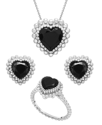 Macy's Onyx Beaded Heart Earrings, Pendant And Ring Set