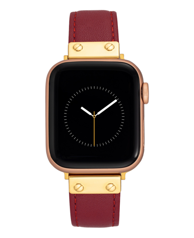 Anne Klein Women's Red Genuine Leather Strap With Gold-tone Stainless Steel Accents For Apple Watch, Compatible In Red/gold-tone