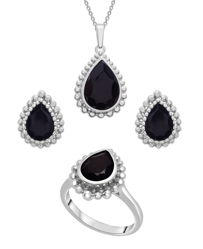 Macy's Onyx Beaded Earrings, Pendant And Ring Set