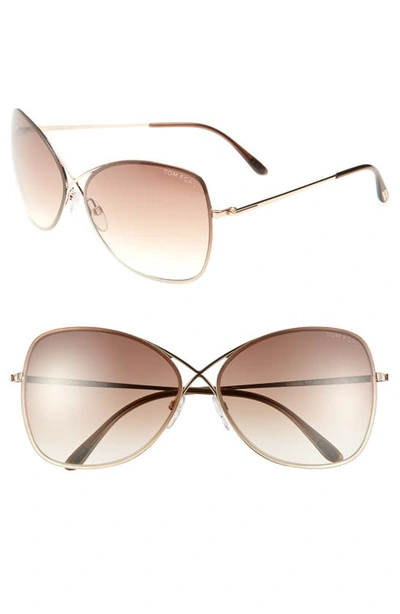 Tom Ford Colette Metal-frame Butterfly Sunglasses In Shiny Rose Gold/ Dark Brown