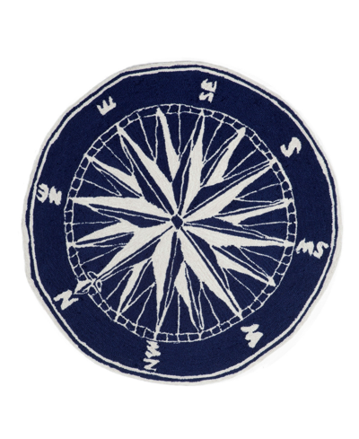 Liora Manne Frontporch Compass 3' X 3' Round Outdoor Area Rug In Navy
