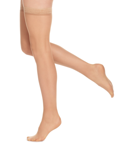 Hanes Silk Reflections Silky Sheer Lace Thigh Highs In Little Color