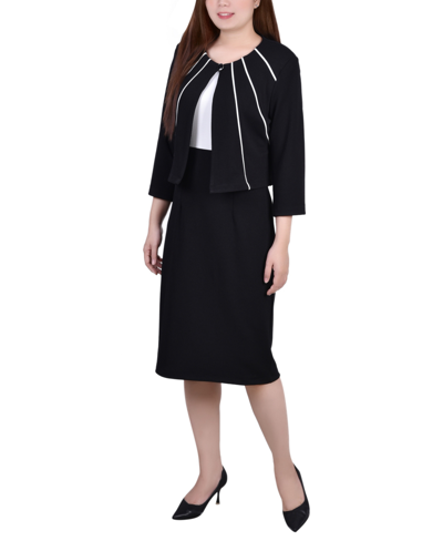 Ny Collection Women's 3/4 Sleeve Two Piece Dress Set In Black