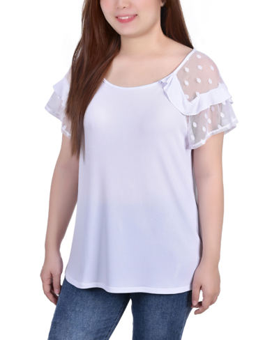 Ny Collection Plus Size Short Dot Sleeve Top In White