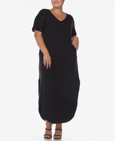 White Mark Plus Size Short Sleeve V-neck Maxi Dress In Black