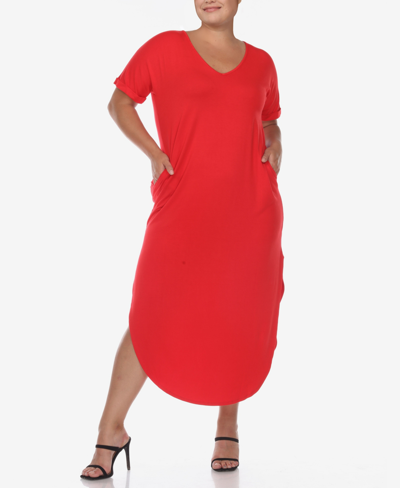 White Mark Plus Size Short Sleeve V-neck Maxi Dress In Red