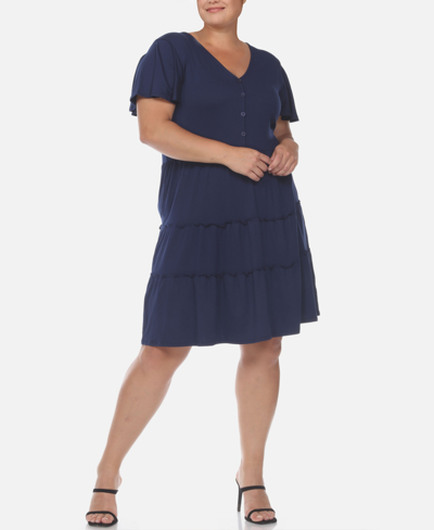 WHITE MARK PLUS SIZE SHORT SLEEVE V-NECK TIERED MIDI DRESS