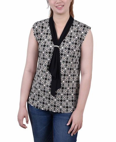 Ny Collection Plus Size Sleeveless Scarf Top In Doeskin Ivory