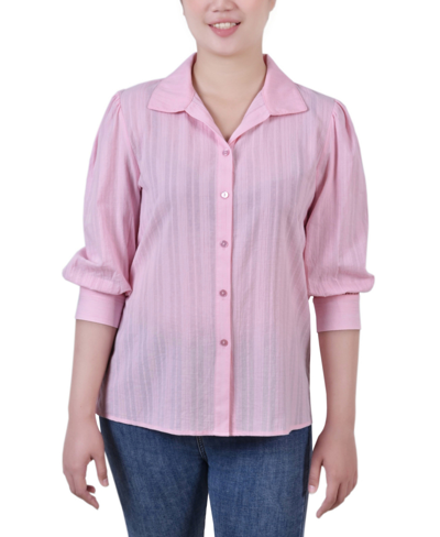 Ny Collection Women's 3/4 Puff Sleeve Cotton Jacquard Blouse In Pink