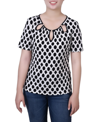 Ny Collection Plus Size Short Sleeve With Ring Details Top In Circles And Diamonds