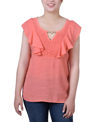 Ny Collection Women's Sleeveless Flutter Yoke Blouse In Peach