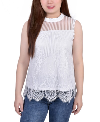 Ny Collection Petite Size Sleeveless Mock Neck Lace Top In White