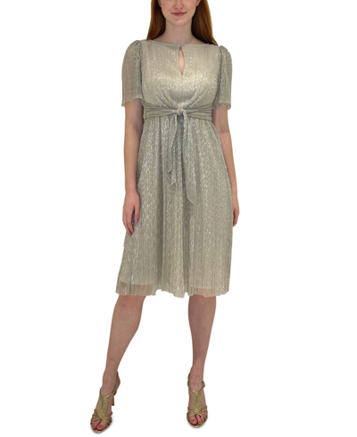 Adrianna Papell Pleated Metallic Dress In Champagne Gold