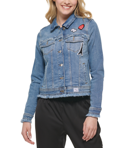 Karl Lagerfeld Women's Denim Jacket With Patches In Cool Blue