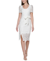 Kensie Lace Tie Waist Dress In White