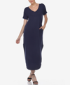 White Mark Plus Size Short Sleeve V-neck Maxi Dress In Navy