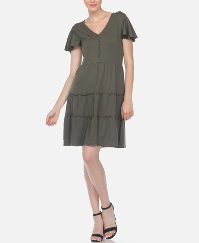 White Mark Plus Size Short Sleeve V-neck Tiered Dress In Green