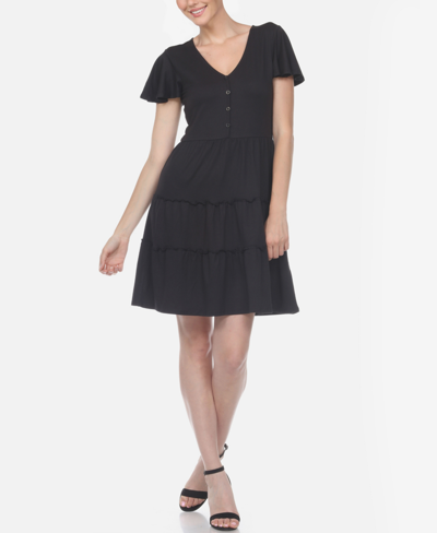 White Mark Women's Short Sleeve V-neck Tiered Dress In Black