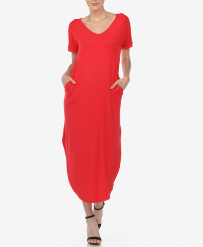 White Mark Plus Size Short Sleeve V-neck Maxi Dress In Red