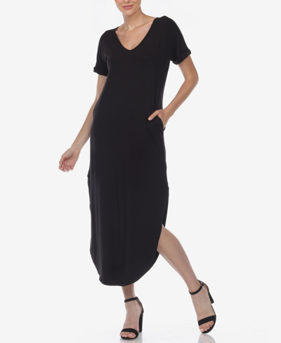 White Mark Women's Short Sleeve V-neck Maxi Dress In Black