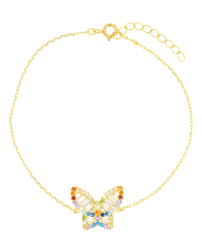 Macy's Multicolor Butterfly Anklet In 14k Gold Plated Sterling Silver