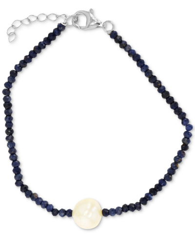 Macy's Rondelle And Freshwater Pearl Beaded Anklet In Sterling Silver