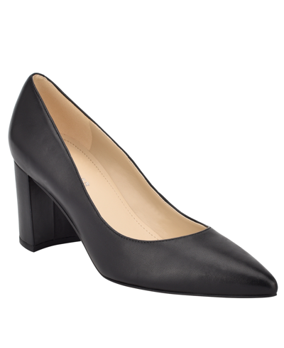 Marc Fisher Women's Viviene Slip-on Block Heel Dress Pumps Women's Shoes In Black Faux Leather