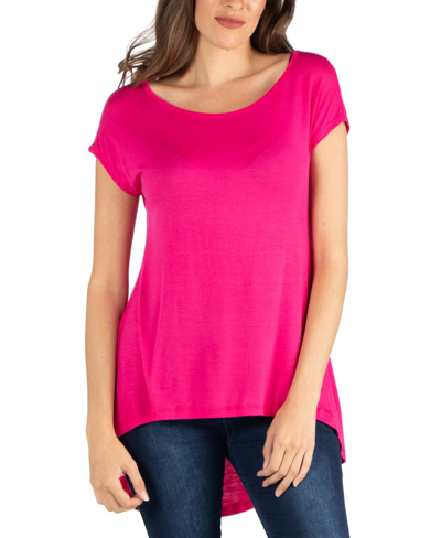 24seven Comfort Apparel Scoop Neck High Low Maternity T-shirt In Pink