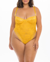 Oh La La Cheri Women's Plus Size High Leg All Over Lace Teddy Lingerie In Gold-tone Fusion