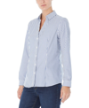 Jones New York Easy Care Button Up Long Sleeve Blouse In Blue/white