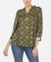 White Mark Plus Size Pleated Long Sleeve Top In Olive