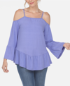 White Mark Plus Womens Ruffled Hem Cold Shoulder Peasant Top In Purple