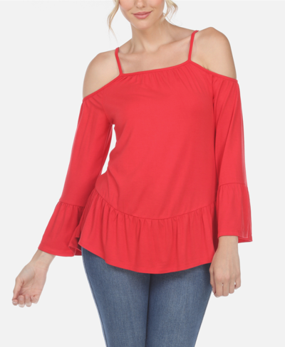 WHITE MARK WOMEN'S COLD SHOULDER RUFFLE SLEEVE TOP